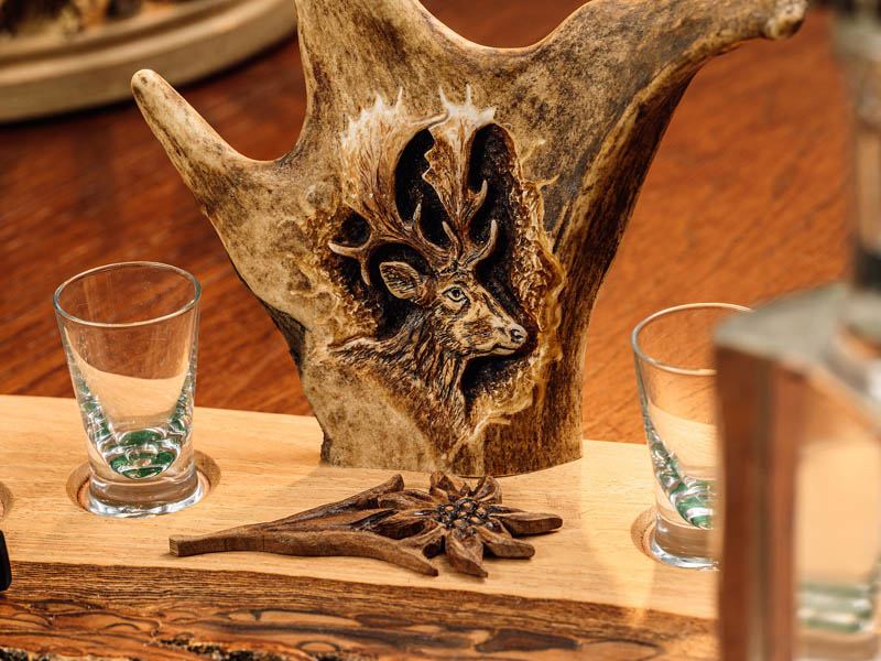 Carved shot glasses stand