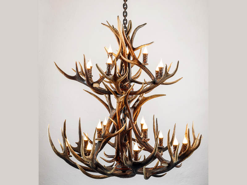 Two tier red deer antlers chandelier