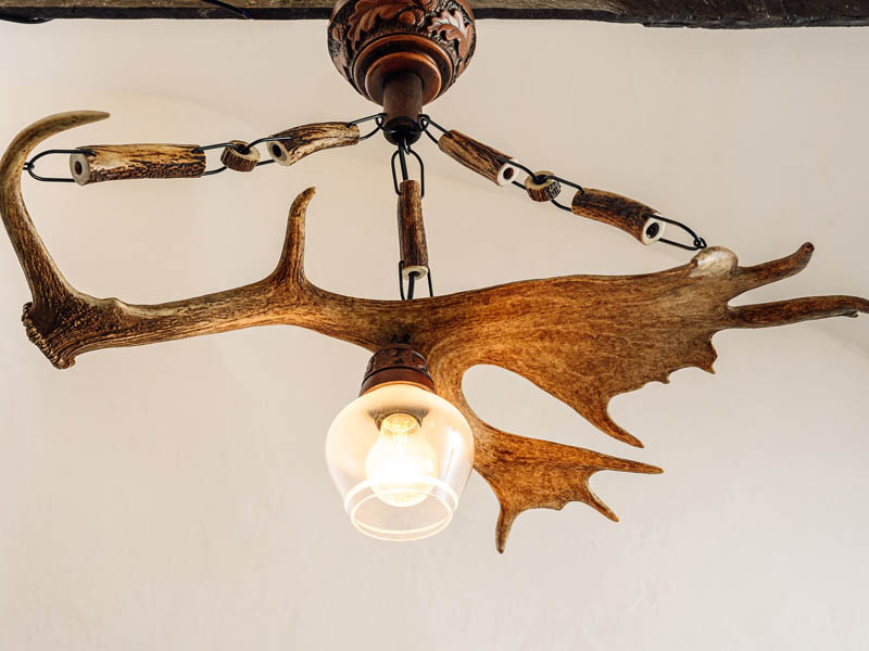 Dámszarvas agancsból készült csillár egy lámpával