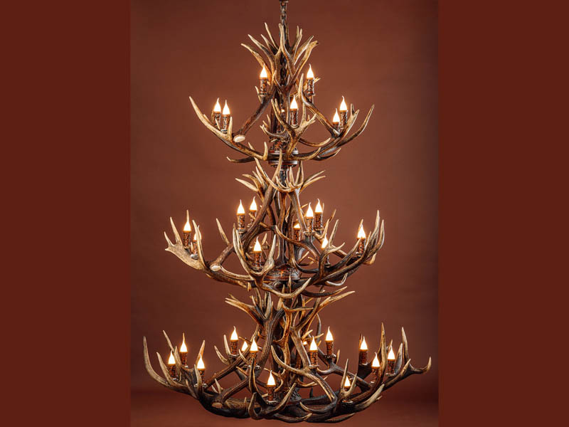 Three tier red deer antlers chandelier