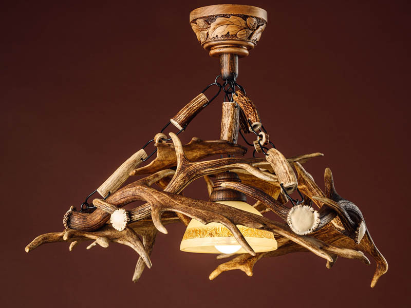 Fallow deer cast antlers chandelier with one shade